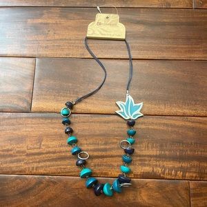 Blue Green Resin Wooden Beads Necklace